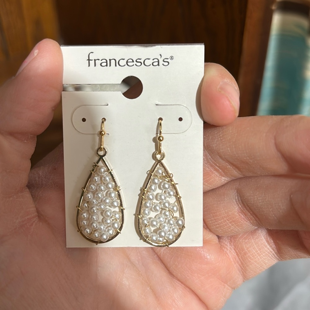 Francesca's Gold and White Teardrop Earrings